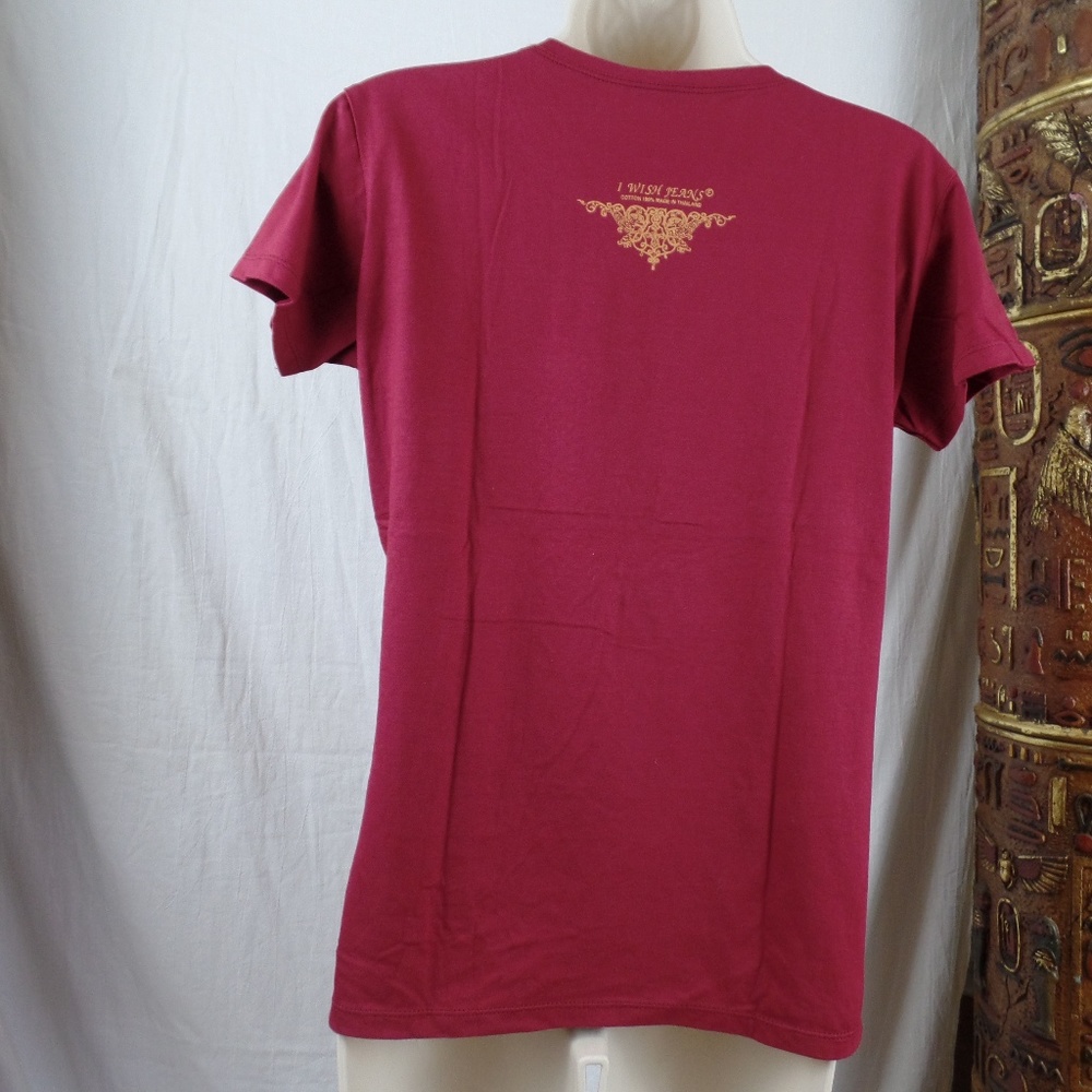 Embroidered beaded mandala 100% cotton cranberry t-shirt size small/medium - Picture 5 of 6